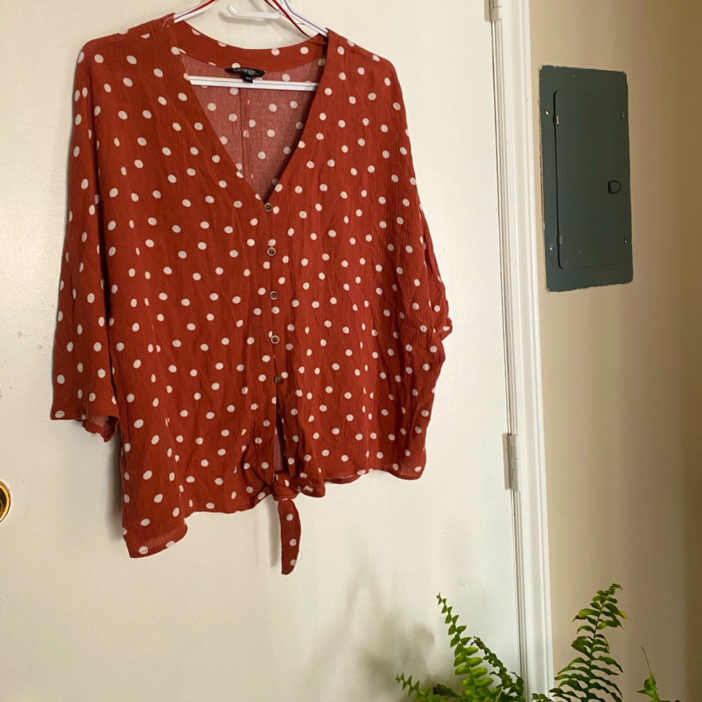 George - Oversized Polka Dot Tie Front Blouse